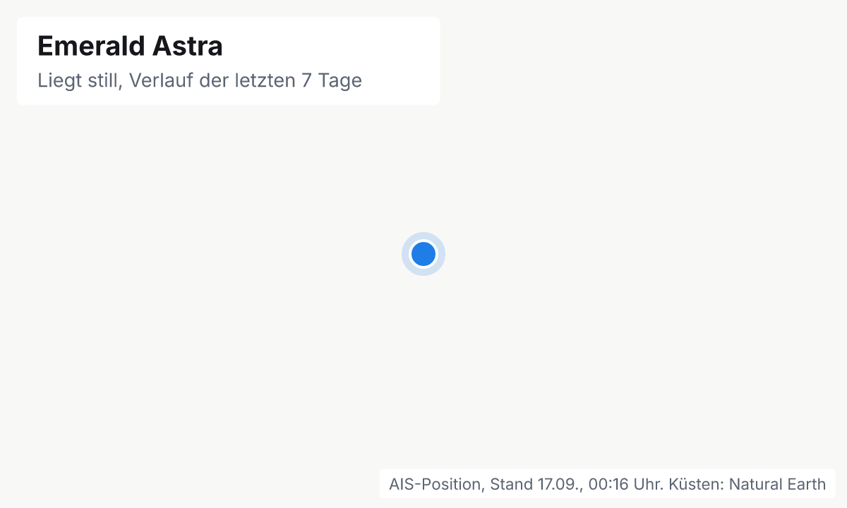 Karte: aktuelle Position der Emerald Astra, Verlauf der letzten Tage und die nächsten Häfen laut Fahrplan
