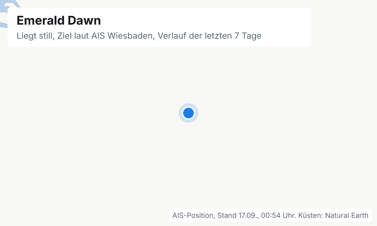 Karte: aktuelle Position der Emerald Dawn, Verlauf der letzten Tage und die nächsten Häfen laut Fahrplan