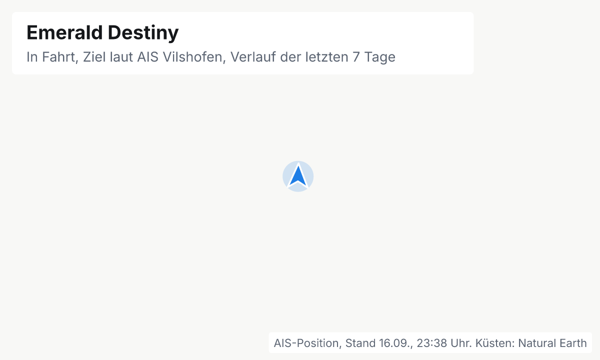Karte: aktuelle Position der Emerald Destiny, Verlauf der letzten Tage und die nächsten Häfen laut Fahrplan