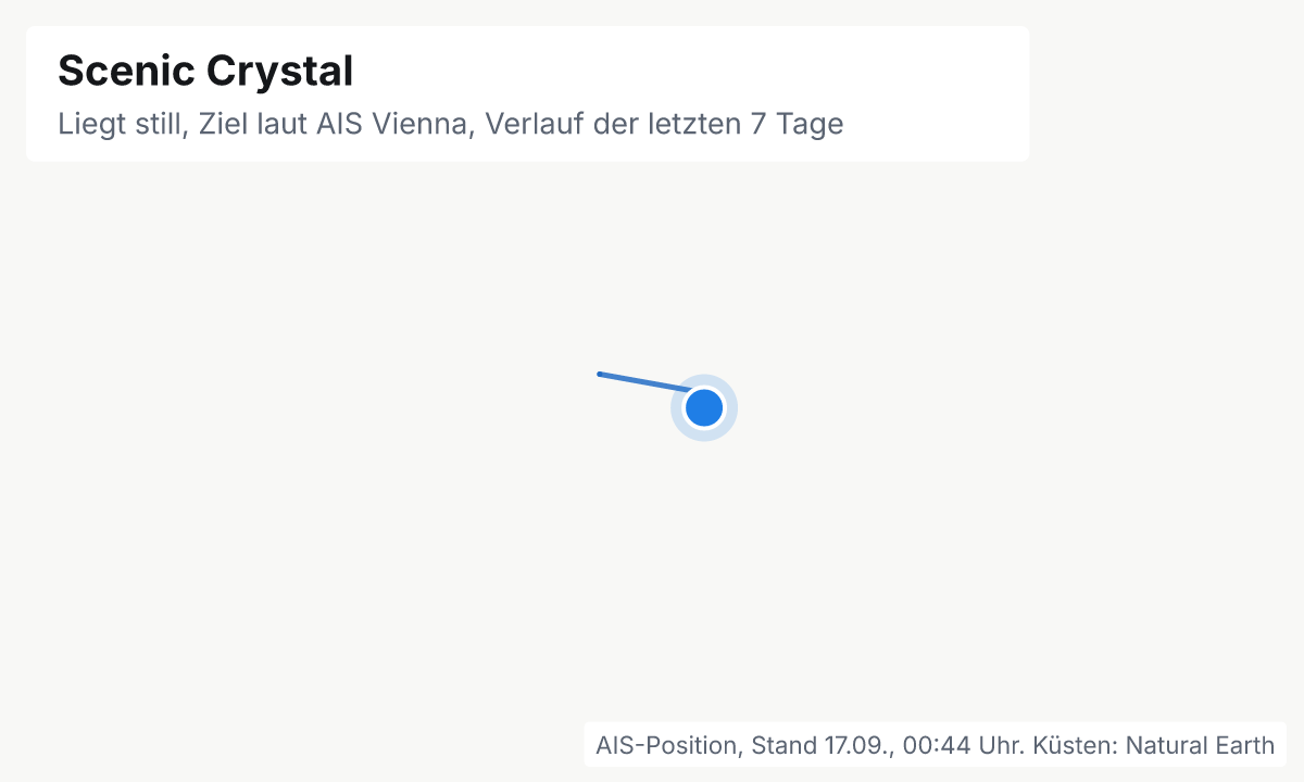 Karte: aktuelle Position der Scenic Crystal, Verlauf der letzten Tage und die nächsten Häfen laut Fahrplan