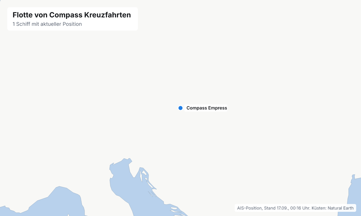 Karte: aktuelle Positionen der Schiffe von Compass Kreuzfahrten