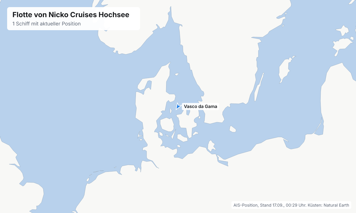 Karte: aktuelle Positionen der Schiffe von Nicko Cruises Hochsee